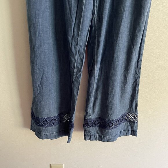 Isaac Mizrahi Live Sz XXST Bridgehampton Chambray Lace Trim Wide Leg Pants NWT - Picture 3 of 12